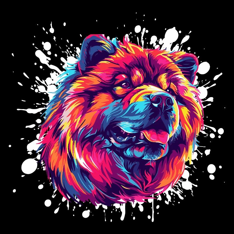 Portrait de chien aux couleurs néon avec éclaboussures