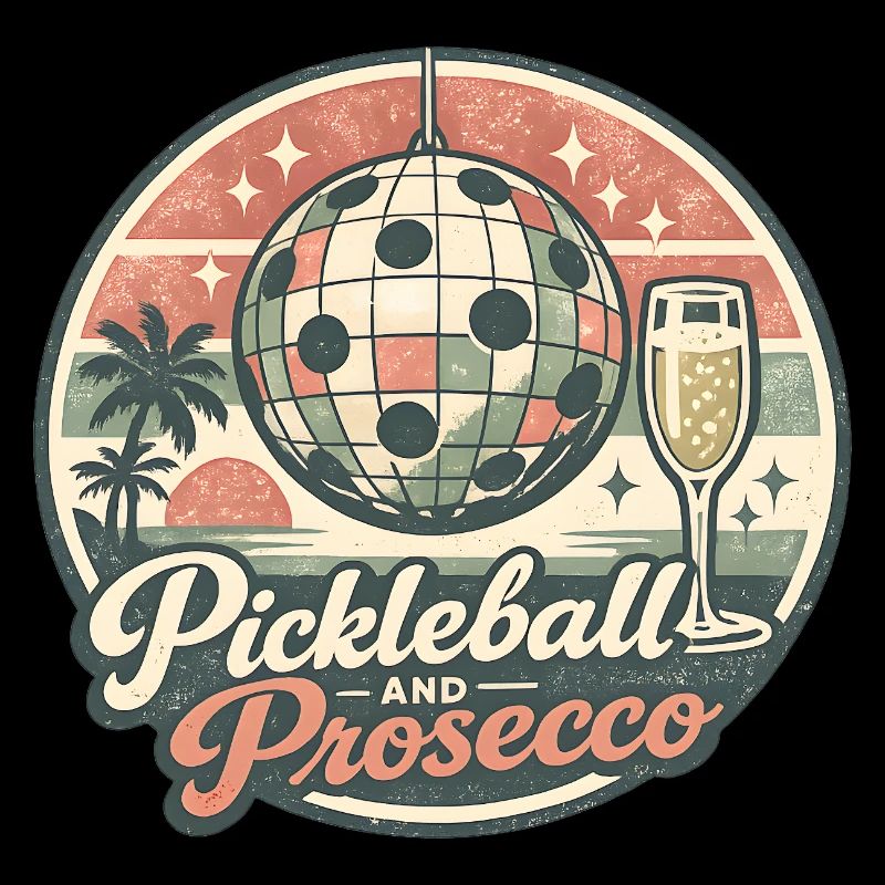Pickleball and Prosecco Retro Logo