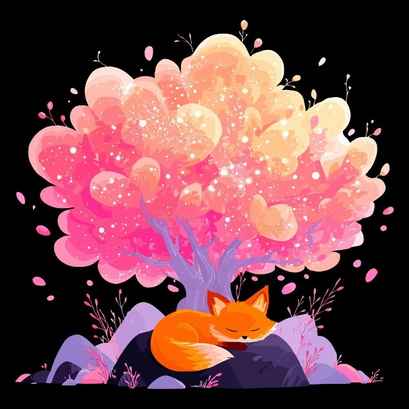 Dream Blossom Tree with Sleeping Fox