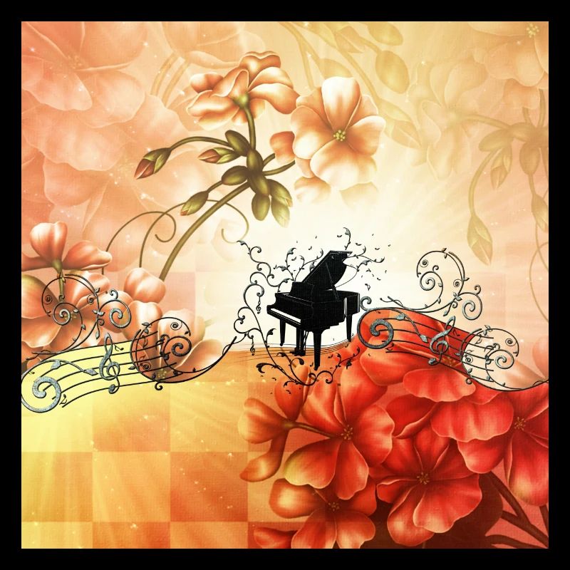 Merveilleuses fleurs avec piano et notes clés.