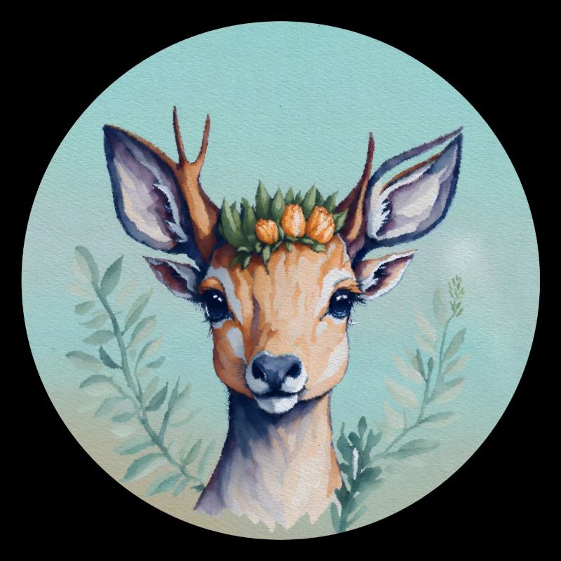 Cerf Mignon avec Couronne de Fleurs