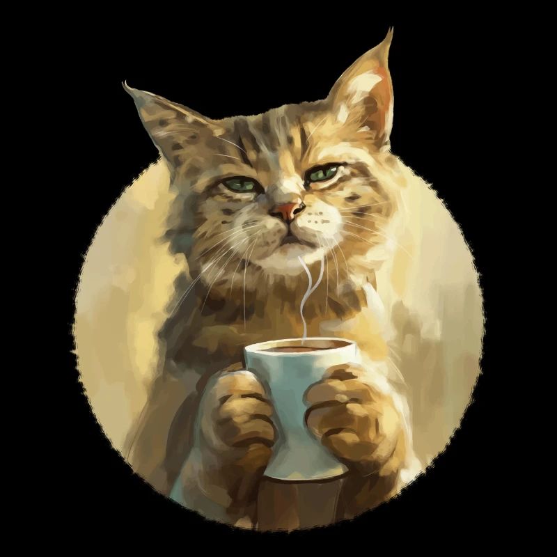 Illustration der Katze mit ihrer Tasse Kaffee