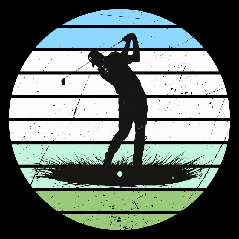 Golf silhouette in retro stripe circle