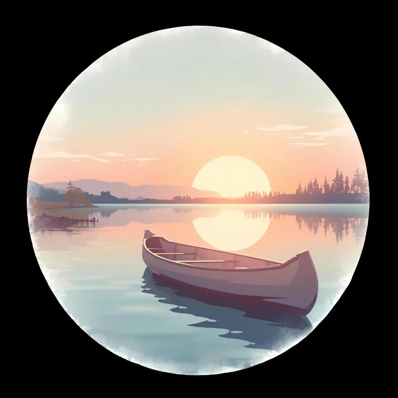 Sunset Calm Lake Canoe