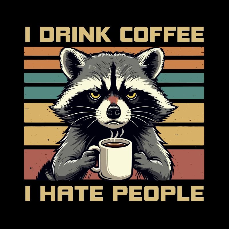 Grumpy Funny Raccoon Drink Coffee and Hate People
