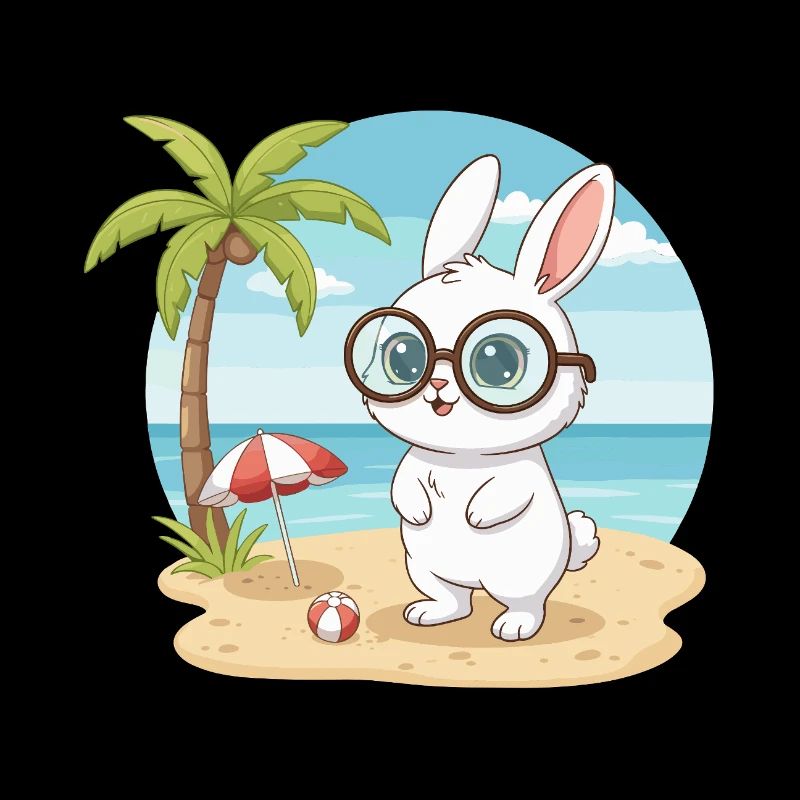 Cute Bunny with Glasses Beach Summer Vacation