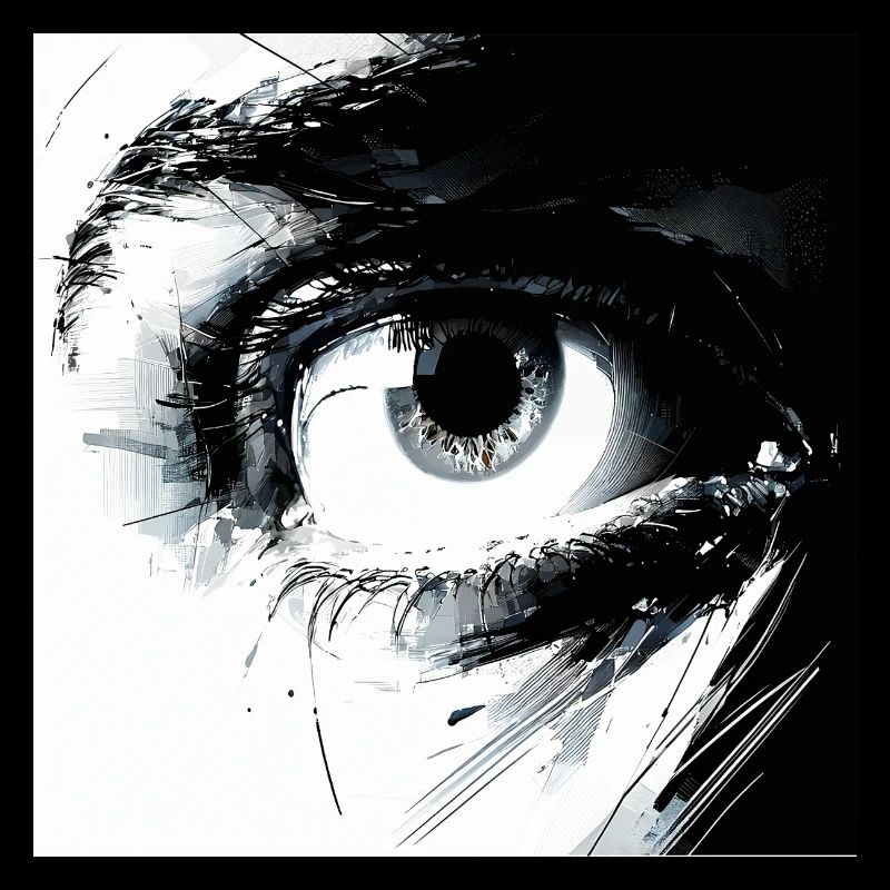 Œil abstrait en noir et blanc