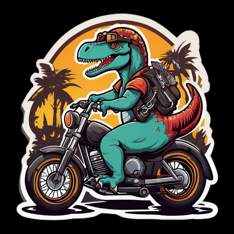 Biker dinosaur at sunset