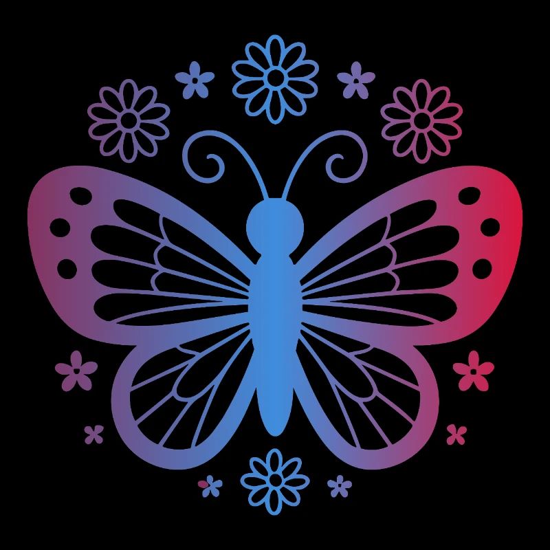 Farbverlauf Schmetterling mit Blumen