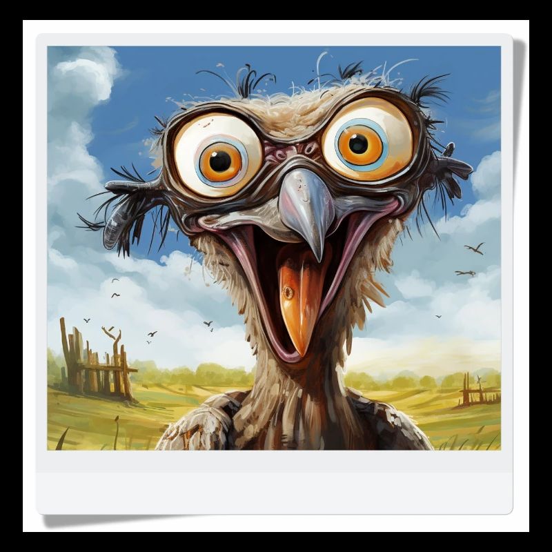 Lachender Vogel mit großen Augen