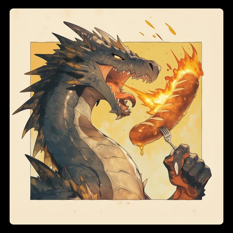 Dragon grills bratwurst