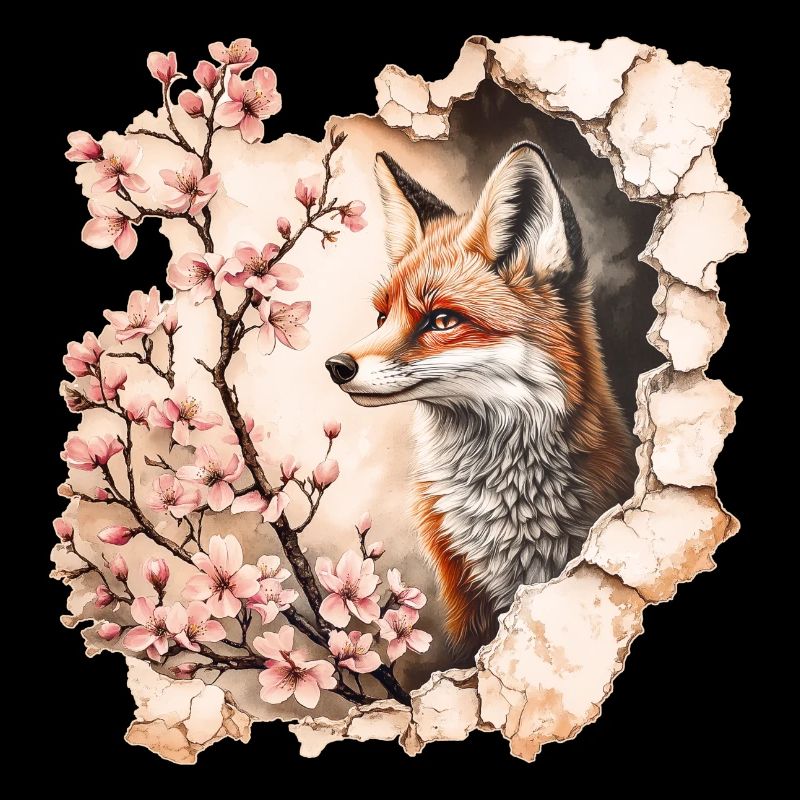 Fox with cherry blossoms