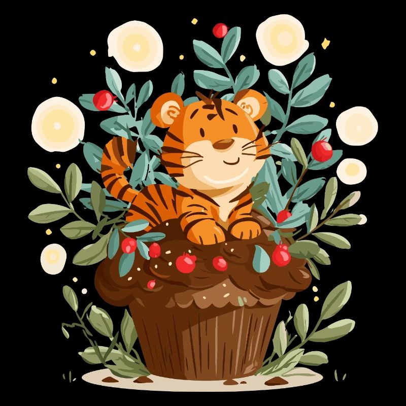 Cuddly tiger in a flower basket