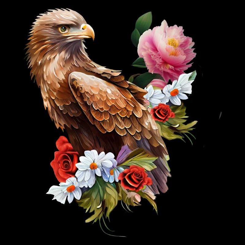 Wonderful eagle with flowers.