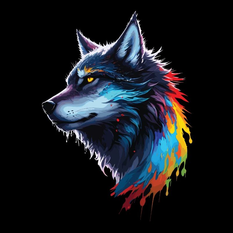 Rainbow Watercolor Wolf Splattered