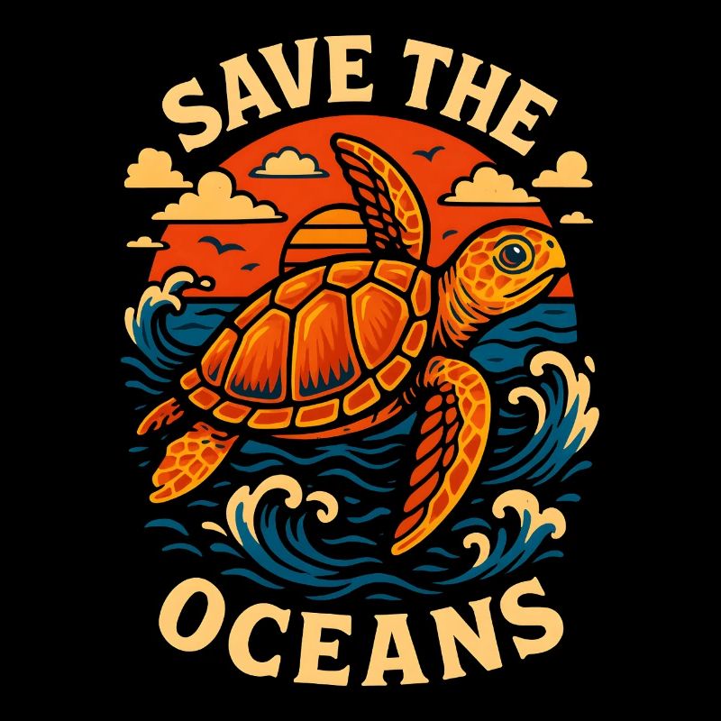 Save the Oceans Turtle Illustration