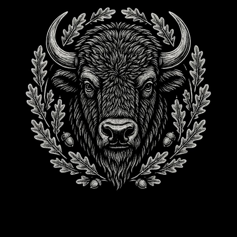 Bison d’Europe avec couronne de chêne Art