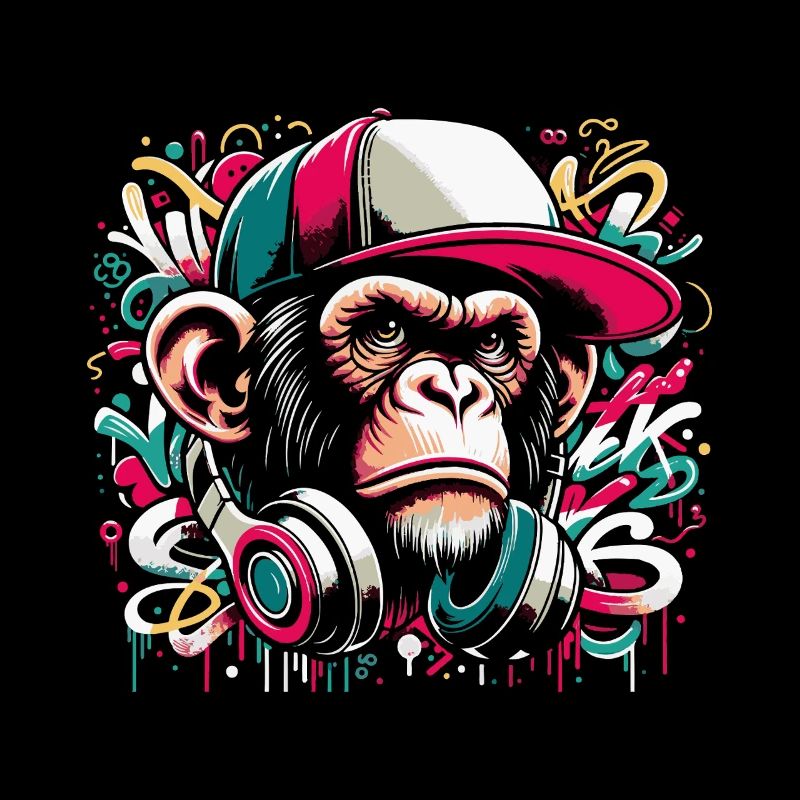Hip Hop Affe mit Cap und Kopfhörer