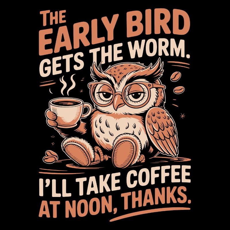 Lustige Eule und Kaffee