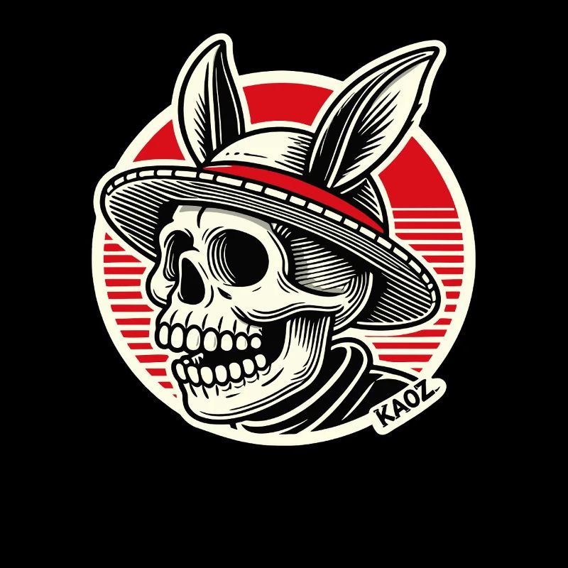 Skull with hat and rabbit ears