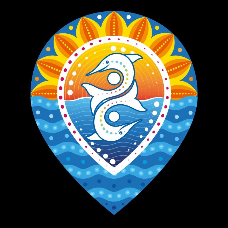 Pinpoint sunset sun waves dolphins