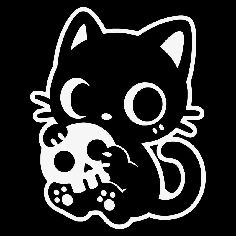 Chat mignon effrayant avec un crâne | Kawaii Spooky Mot