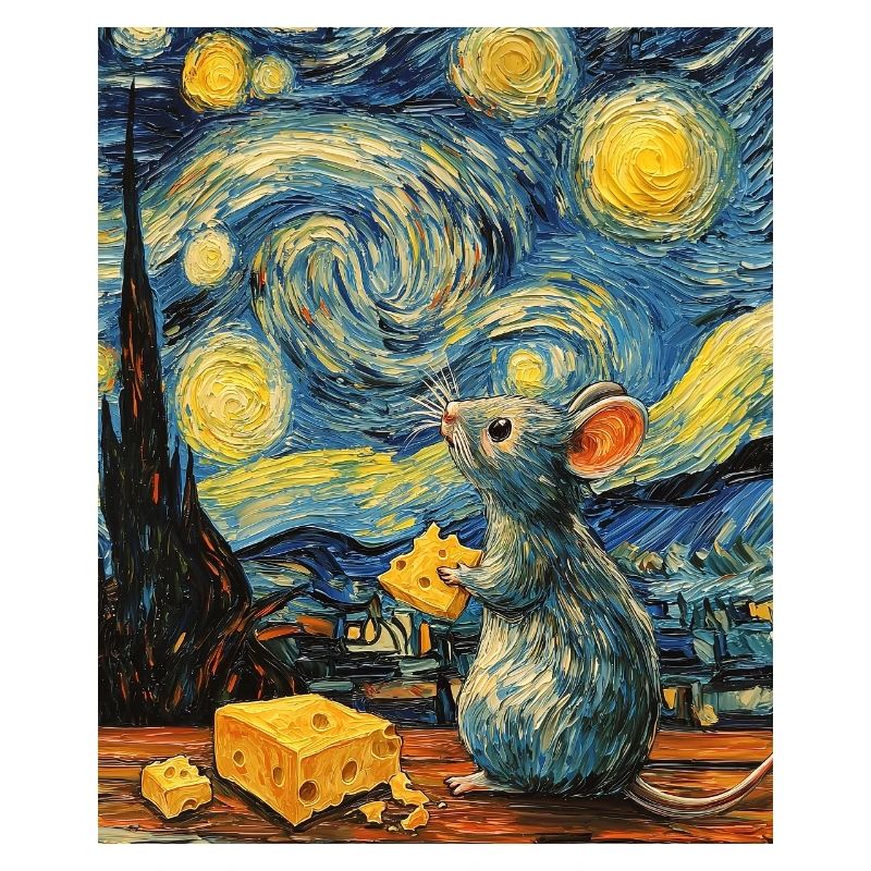 Mouse Eats Cheese Van Gogh Style Starry Night