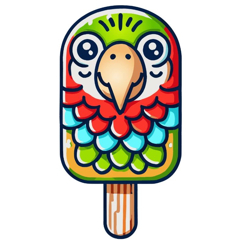 Ein Eis in Form eines lächelnden Papageis