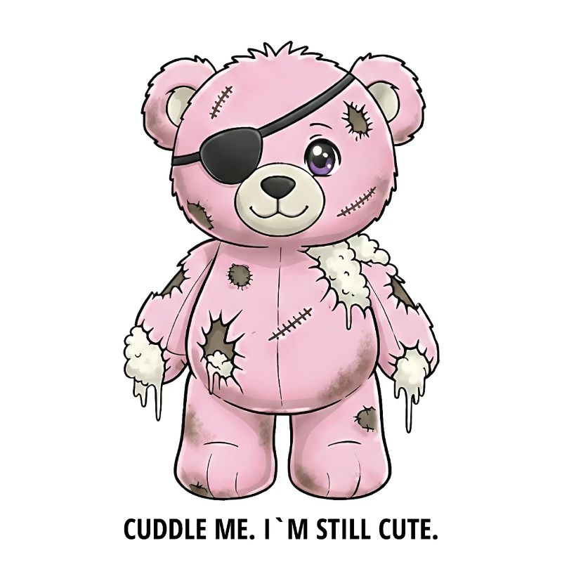 Ours en peluche rose patchwork avec cache-œil