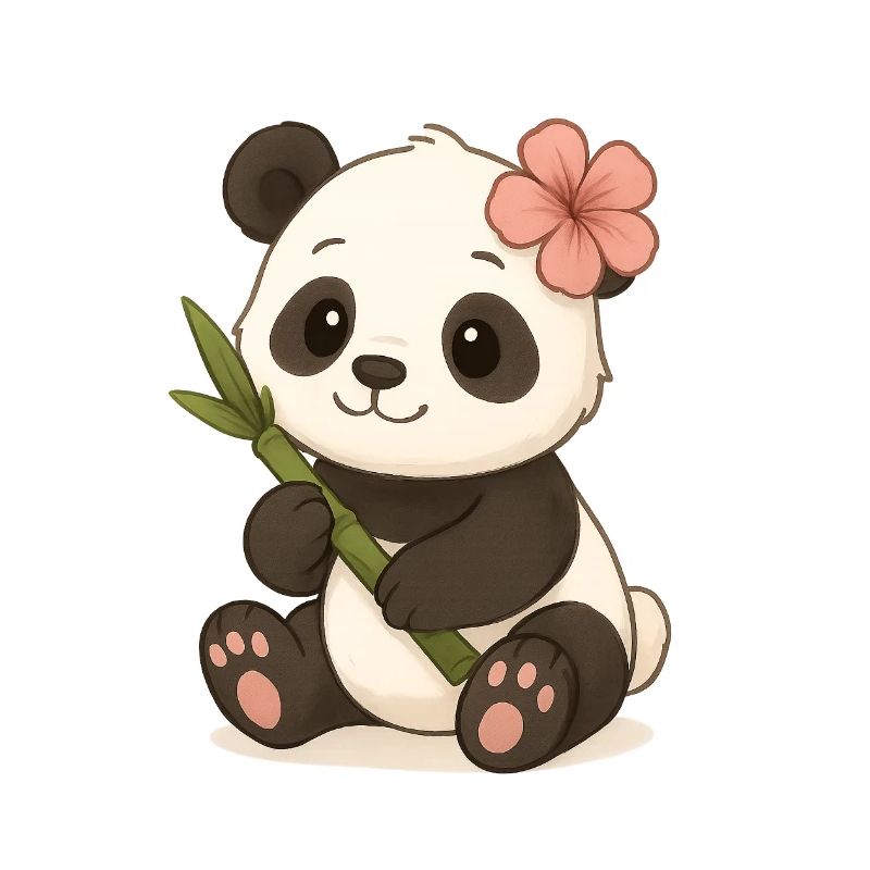 Mignon panda ours avec feuille d’hibiscus