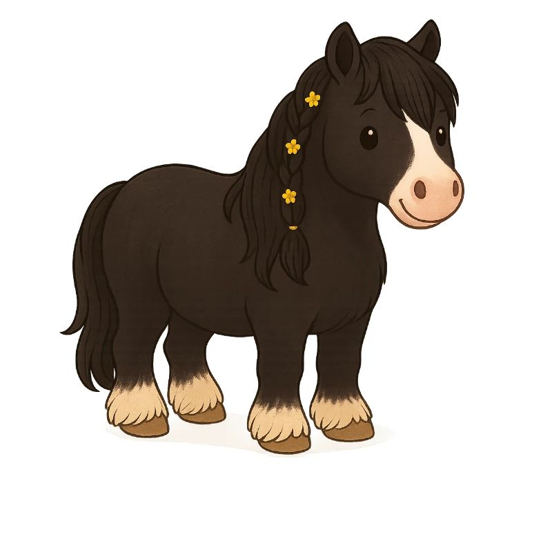 Black Tinker mare Katy with floral braid