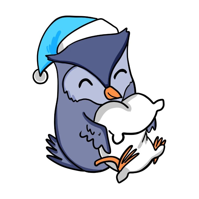 Owl with pillow and sleeping cap
