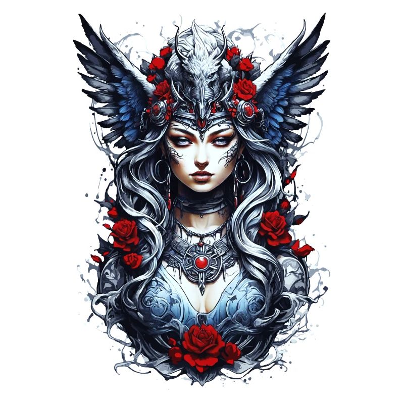 Valkyrie with Ravens, Roses, Vikings