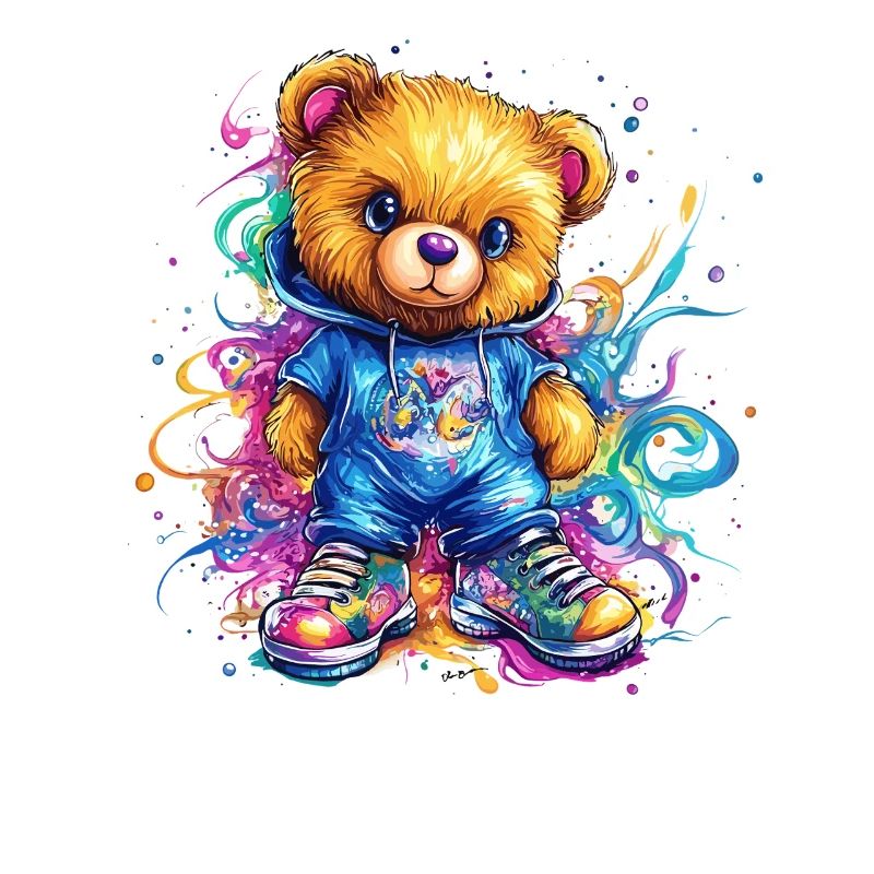 Colorful Teddy Bear Splash Pullover Hoodie