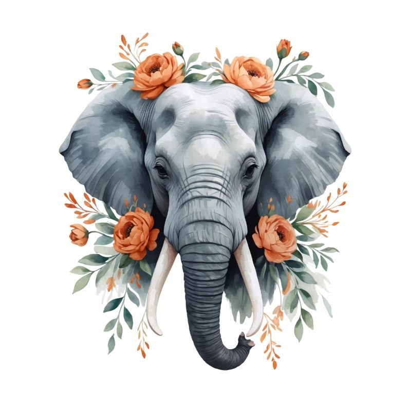 Elefant mit Blumenkranz