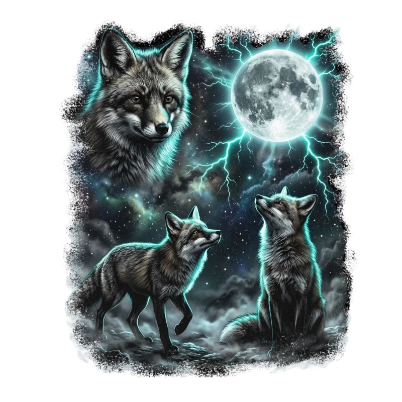THREE Wild Foxes with Moon Wildlife Designs