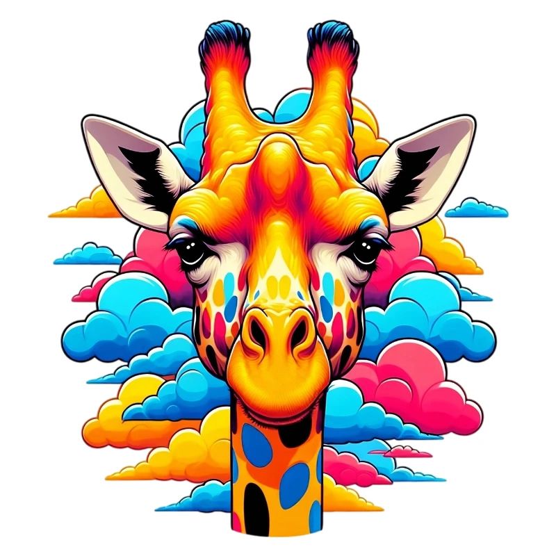 Giraffe with head in cloud clouds
