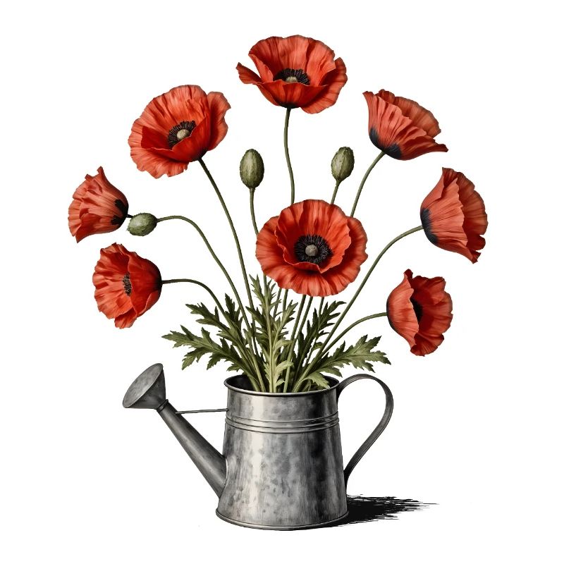 Mohnblumen in einer Gießkanne