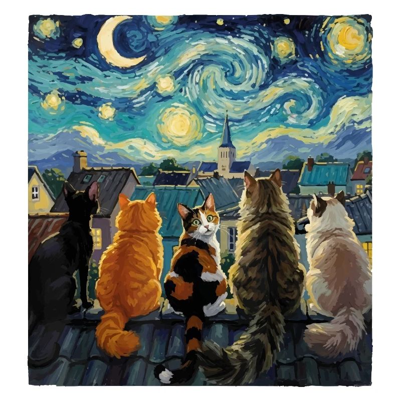 Cat Symphony Over Starry Rooftops