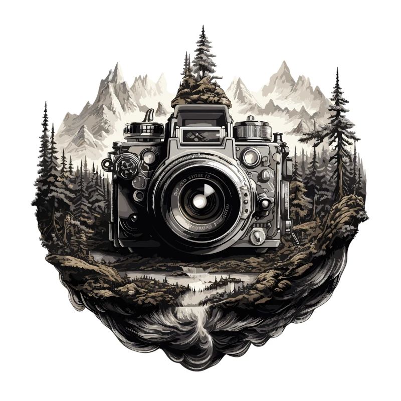 Camera in mountain landscape