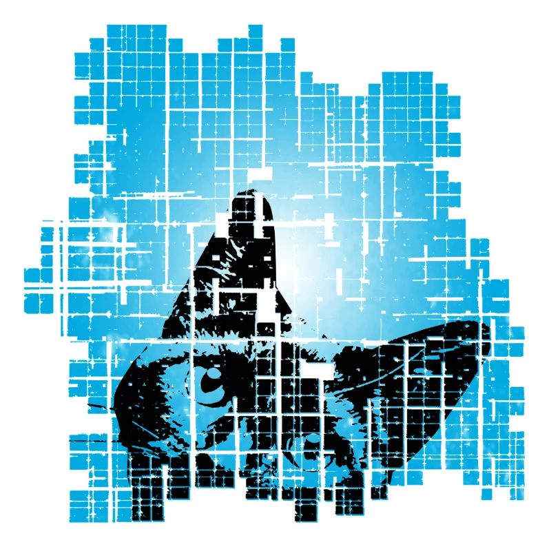 Chat en Pixel Grid Bleu
