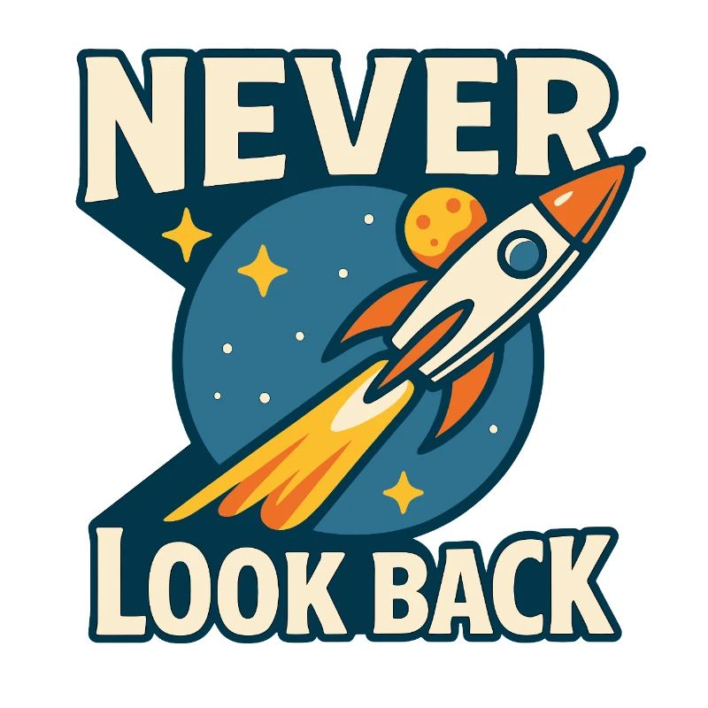 Never Look Back Rakete Motiv Retro Space