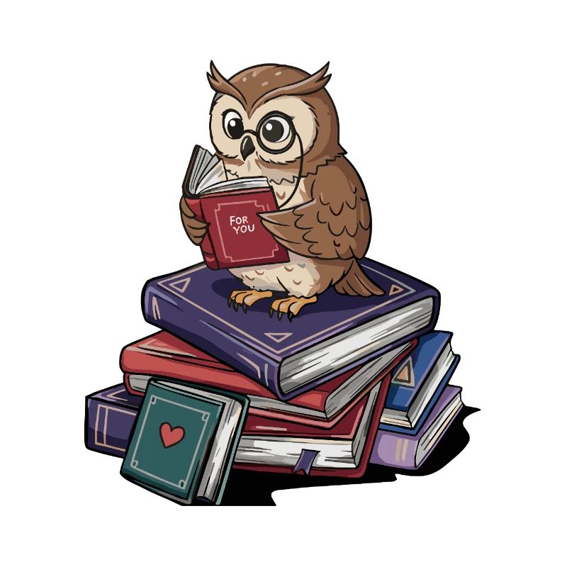Bücherwurm-Eule-Vogel liest Bücher Kunst