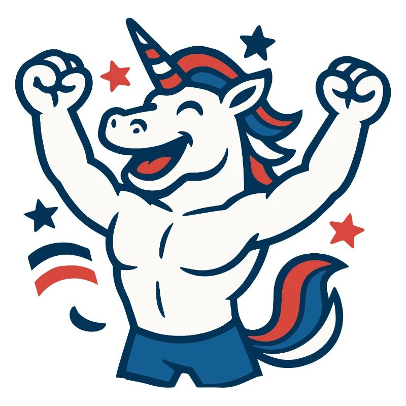 Frohes Einhorn-Maskottchen-Feiern Power Fun