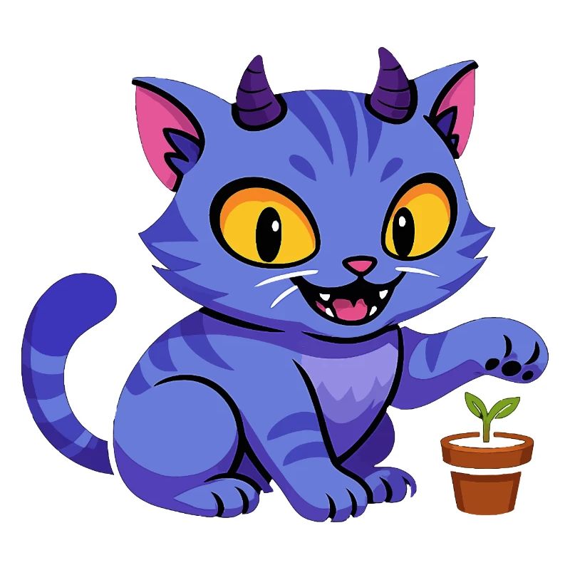 Chat bleu lutin avec plante