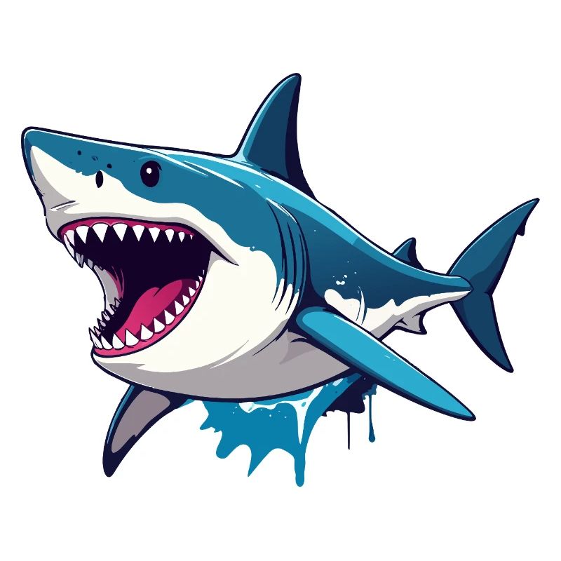 Cheerful Great White Shark Spritz Effect Maritime Motif