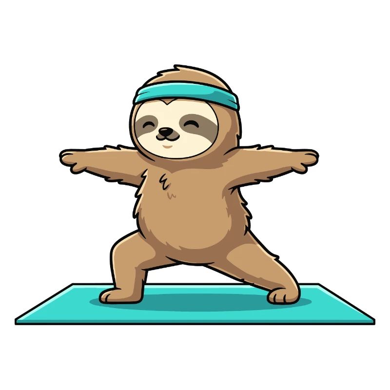 Yoga Sloth Animal Doing Warrior Pose