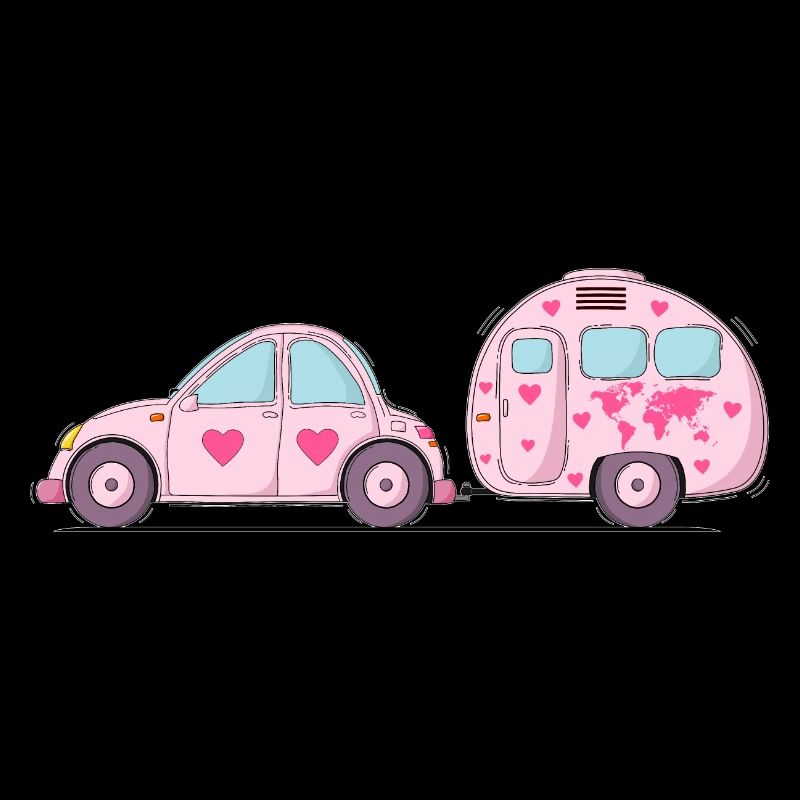 Auto mit Wohnwagen Rosa Herz