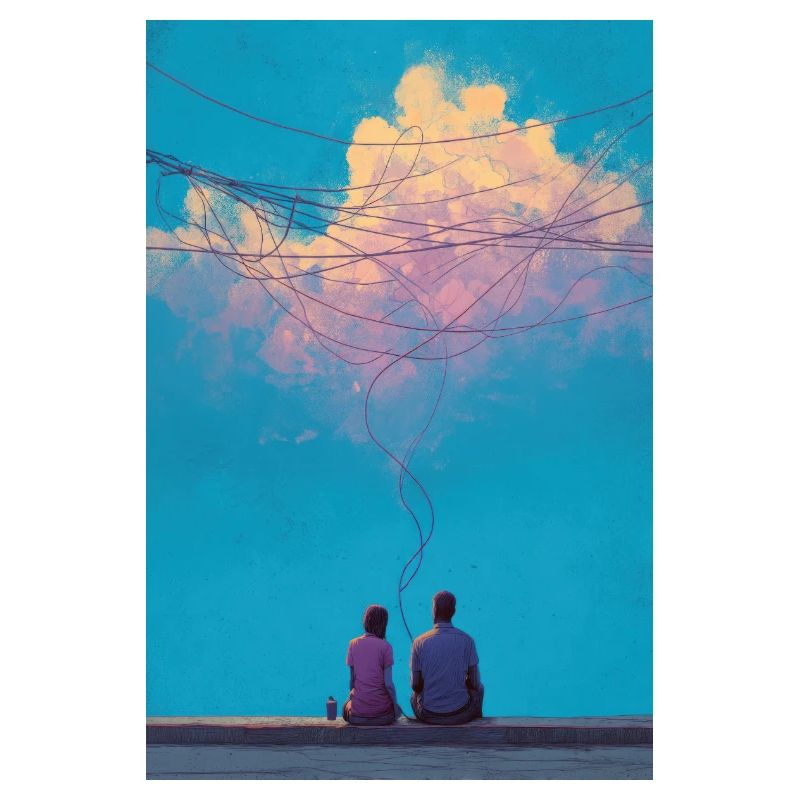 Sky Wires and Two Figures