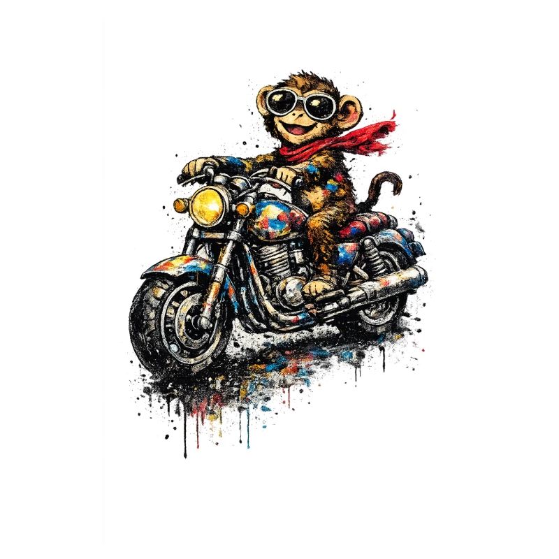 Explosion de couleurs du singe sur une moto